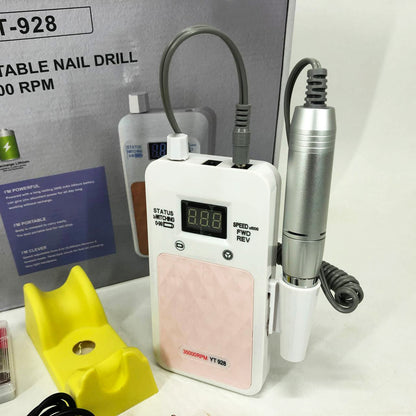 Портативный Фрезер для ногтей Nail Drill YT-928 аккумуляторный с индикатором заряда на 35 000 оборотов. Цвет: белый