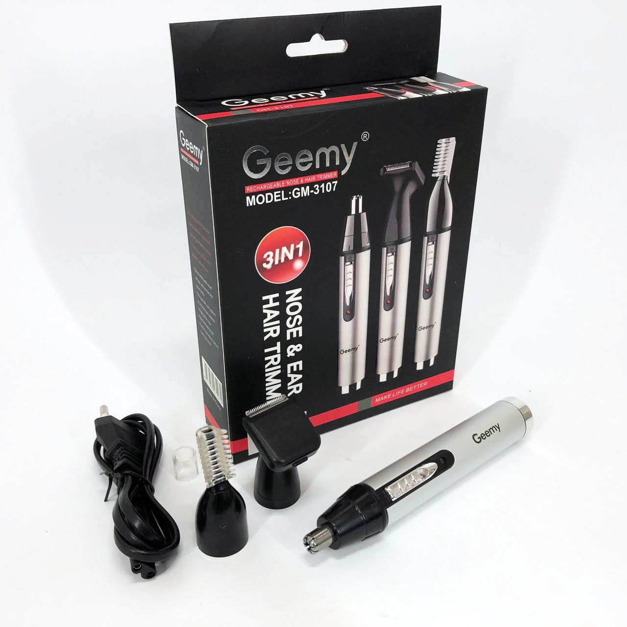 Триммер для носа и ушей GEMEI GM-3107 3в1, электробритва с насадками для бороды, тример для бороды