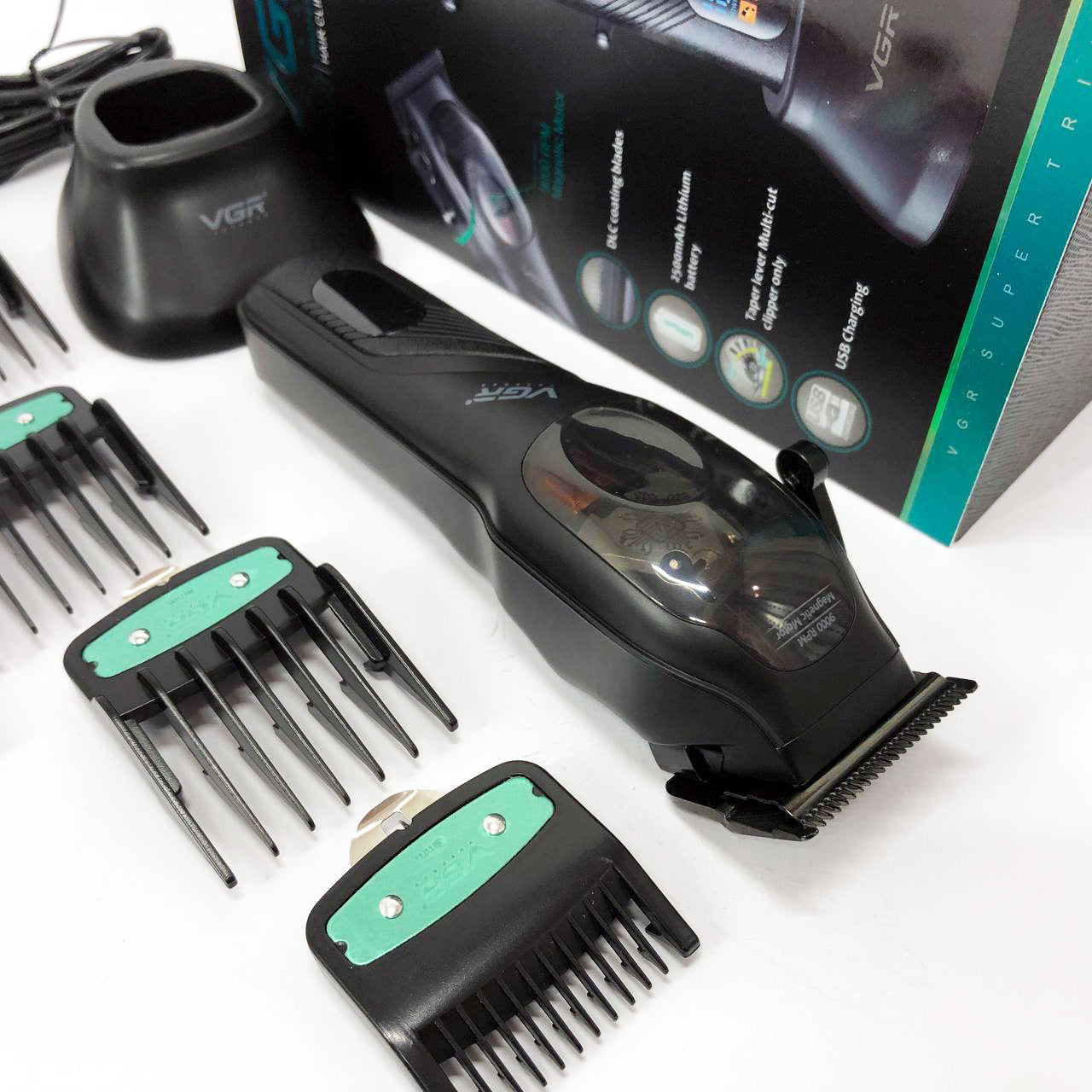 Машинка для стрижки волос VGR V-269 (профессиональная) с дисплеем и 4 насадками, окантовочная машинка