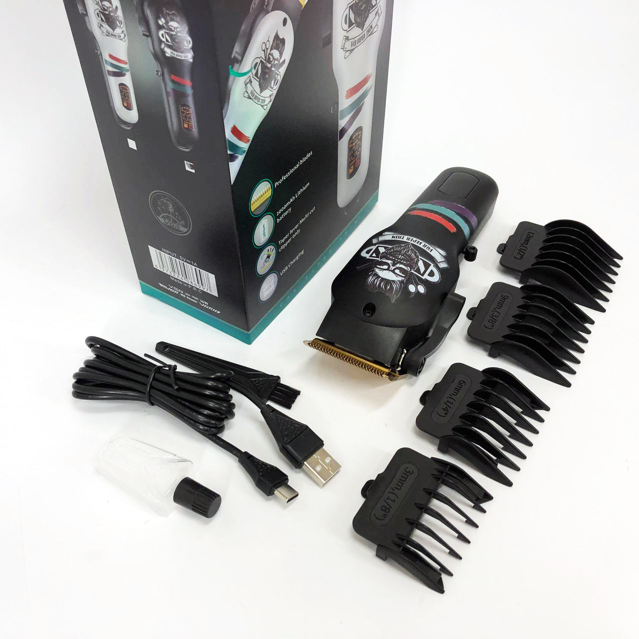 Машинка для стрижки волос и бороды профессиональная VGR V-699 с насадками и LED дисплеем. Цвет: черный