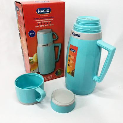 Термос Magio MG-1051B со стеклянной колбой, Хороший небольшой термос, Термос для воды. Цвет: голубой