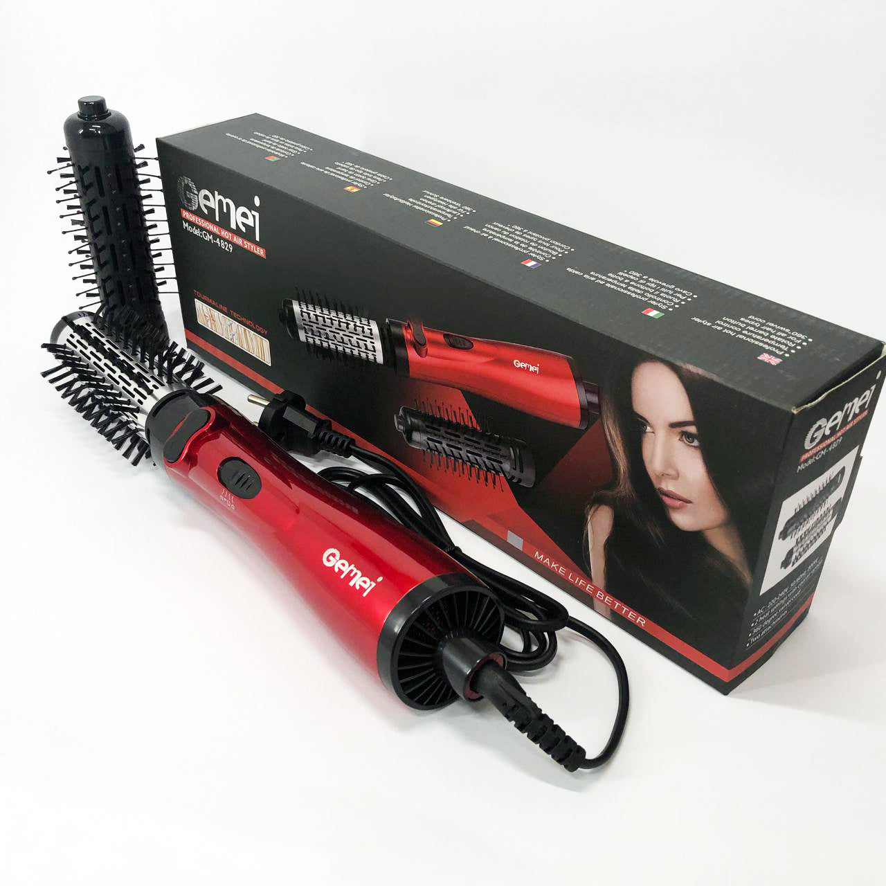 Фен щетка для сушки волос вращающейся Gemei GM-4829, Стайлер для укладки, браш воздушный, плойка расческа