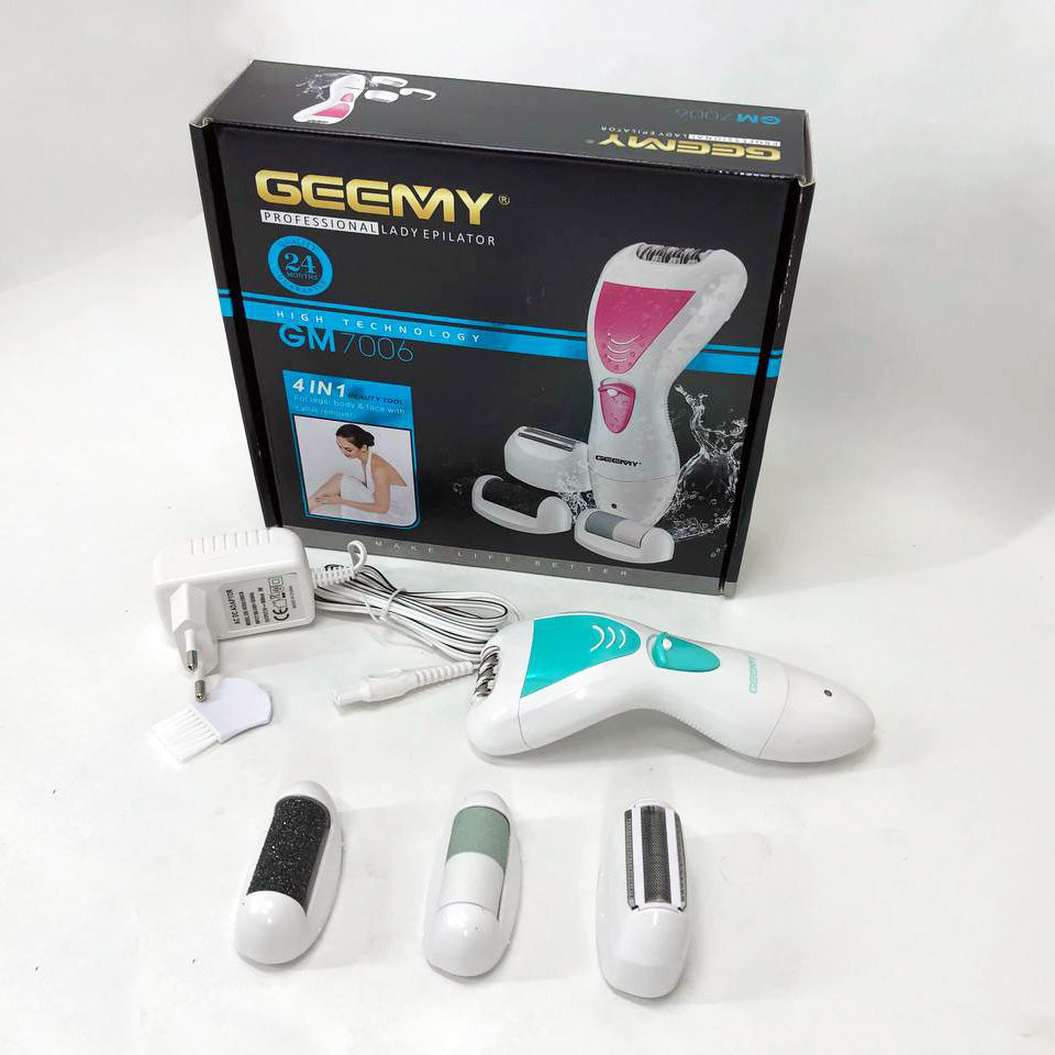 Эпилятор Gemei GM-7006 4в1 - Профеcсиональный беспроводной эпилятор бритва с насадками триммер + пемза