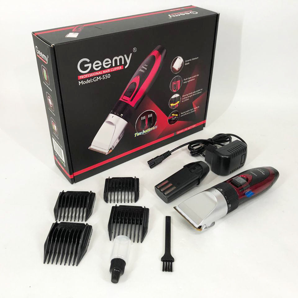 Профессиональная машинка для стрижки волос GEMEI GM-550 с двумя аккумуляторами, Бритва триммер для бороды