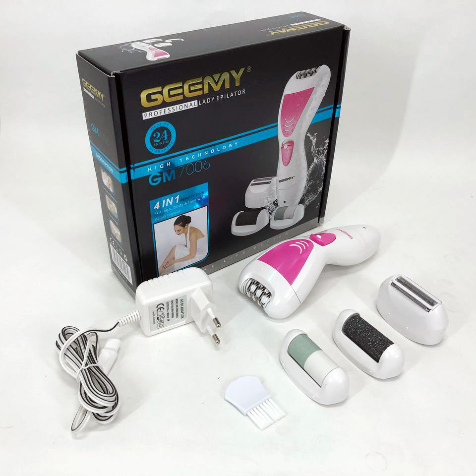 Эпилятор Gemei GM-7006 4в1 - Профеcсиональный беспроводной эпилятор бритва с насадками триммер + пемза