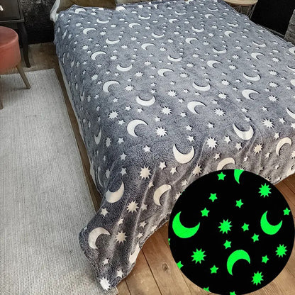 Светящийся в темноте плед плюшевое покрывало Blanket kids Magic Star 150х100 см флисовое одеяло. Цвет: серый