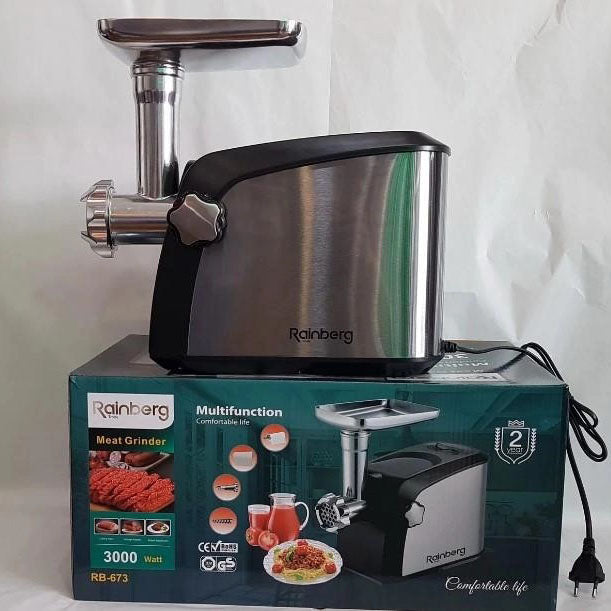 Электрическая мясорубка Rainberg RB-673 с соковыжималкой и шинковкой 9 насадок 3000W с реверсом