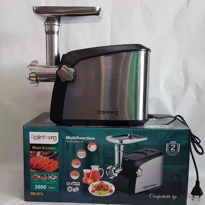 Электрическая мясорубка Rainberg RB-673 с соковыжималкой и шинковкой 9 насадок 3000W с реверсом