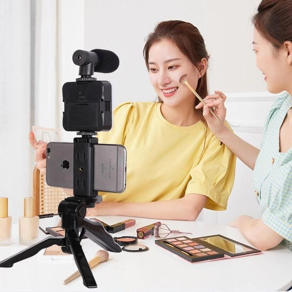 Набор блогера 4в1, тренога для телефона с микрофоном и вспышкой Штатив трипод для селфи и видео