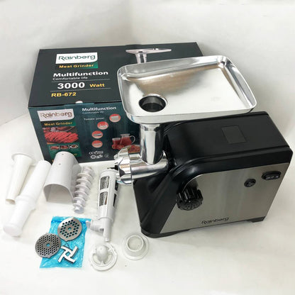 Мясорубка Rainberg RB-672 3000W электрическая с реверсом и соковыжималкой, мясорубка электрическая металл