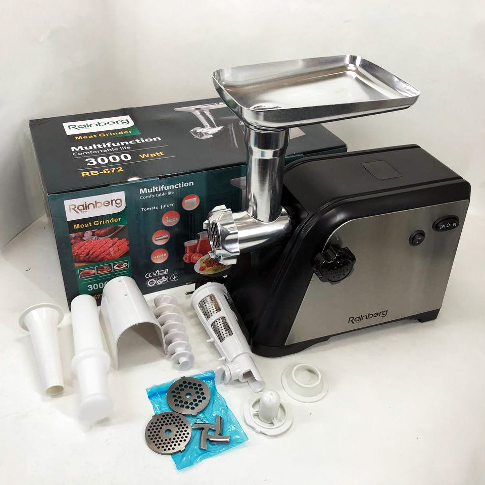 Мясорубка Rainberg RB-672 3000W электрическая с реверсом и соковыжималкой, мясорубка электрическая металл