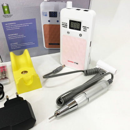 Портативный Фрезер для ногтей Nail Drill YT-928 аккумуляторный с индикатором заряда на 35 000 оборотов. Цвет: белый