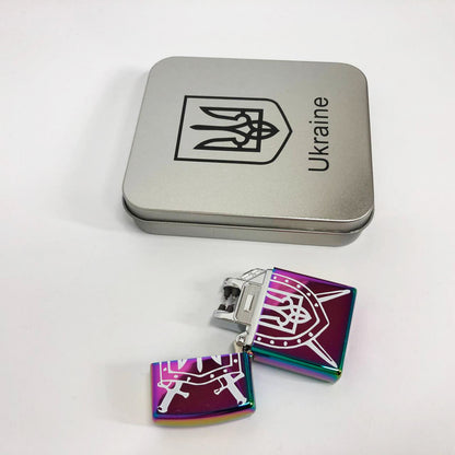Дуговая электроимпульсная USB зажигалка Украина металлическая коробка HL-446. Цвет: хамелеон