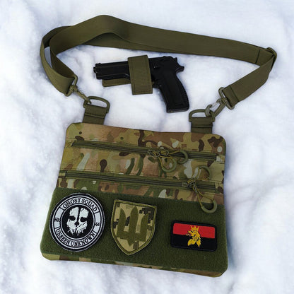 Сумка-кобура наплечна мультикам з липучкою для шевронів, тактична сумка чоловіча з кордури