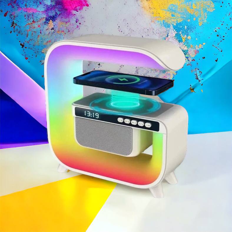 Ночник аккумуляторный RGB G3 с беспроводной зарядкой 15W и Bluetooth колонкой 3W Настольная смарт лампа