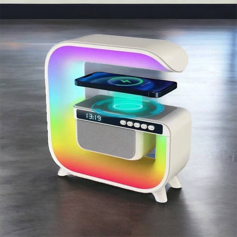 Ночник аккумуляторный RGB G3 с беспроводной зарядкой 15W и Bluetooth колонкой 3W Настольная смарт лампа