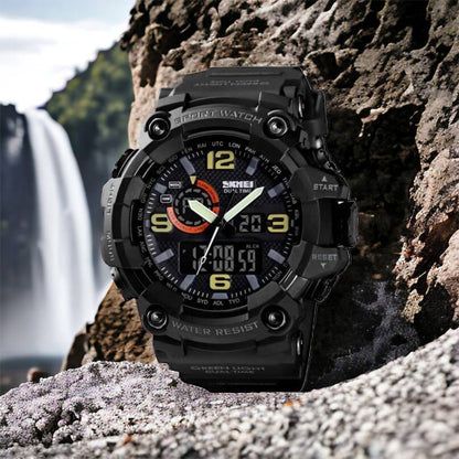 Часы наручные мужские SKMEI 1520BK BLACK, армейские часы противоударные. Цвет: черный