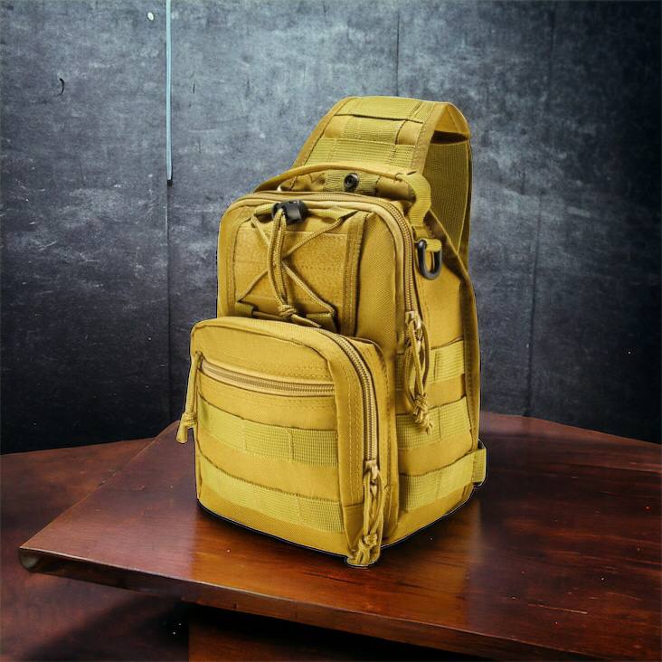 Качественная тактическая сумка, укрепленная мужская сумка рюкзак тактическая слинг. Цвет: койот