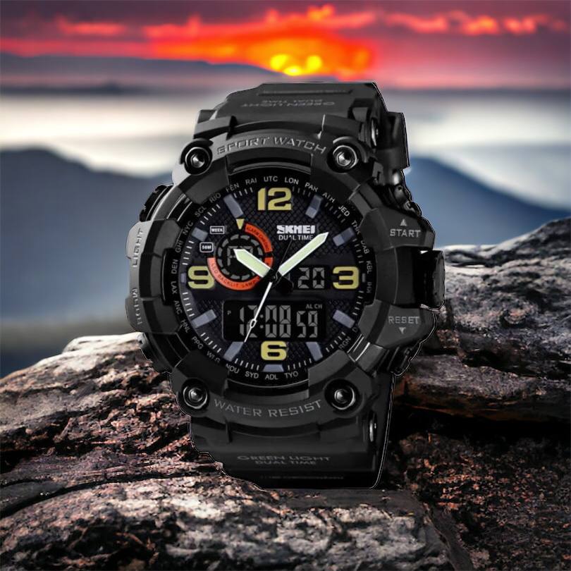 Часы наручные мужские SKMEI 1520BK BLACK, армейские часы противоударные. Цвет: черный