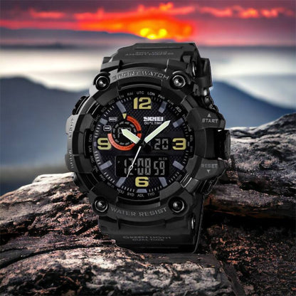 Часы наручные мужские SKMEI 1520BK BLACK, армейские часы противоударные. Цвет: черный