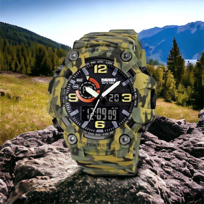 Часы наручные мужские SKMEI 1520CMGN CAMO GREEN, часы военные мужские, для военнослужащих. Цвет: камуфляж