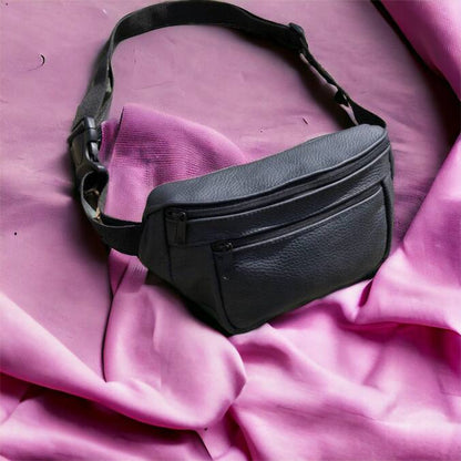 Кожаная качественная бананка мужская - женская сумка, черная сумка из кожи