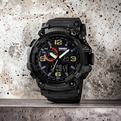 Часы наручные мужские SKMEI 1520BK BLACK, армейские часы противоударные. Цвет: черный