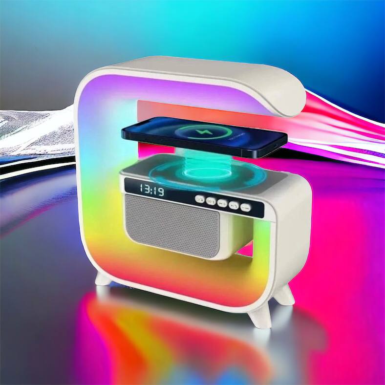 Ночник аккумуляторный RGB G3 с беспроводной зарядкой 15W и Bluetooth колонкой 3W Настольная смарт лампа