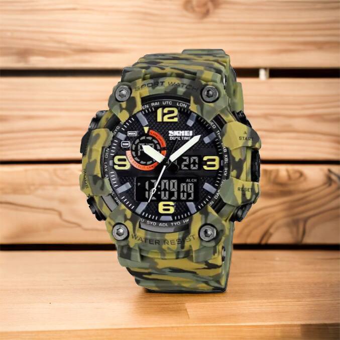 Часы наручные мужские SKMEI 1520CMGN CAMO GREEN, часы военные мужские, для военнослужащих. Цвет: камуфляж