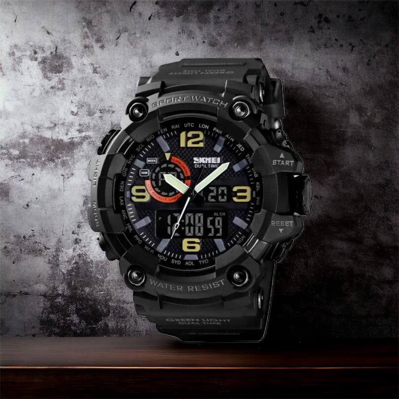 Часы наручные мужские SKMEI 1520BK BLACK, армейские часы противоударные. Цвет: черный