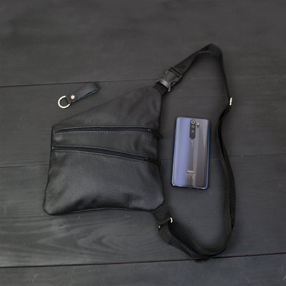 Сумка мужская на 3 карманах, из натуральной кожи, слинг нагрудный черный, мужская сумка кроссбоди