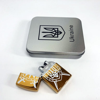 Дуговая электроимпульсная USB зажигалка Украина (металлическая коробка) HL-446. Цвет: золотой