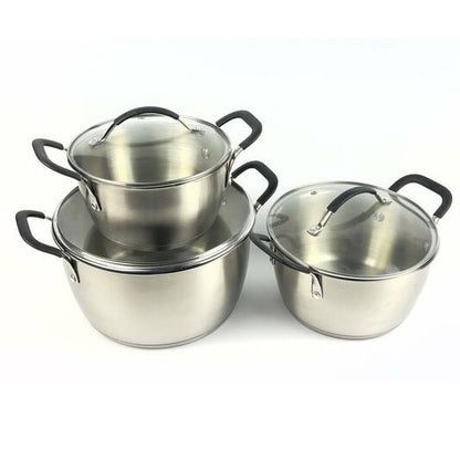 Набор кастрюль 6 предметов LB-1891 из нержавеющей стали со стеклянной крышкой, наборы кастрюль