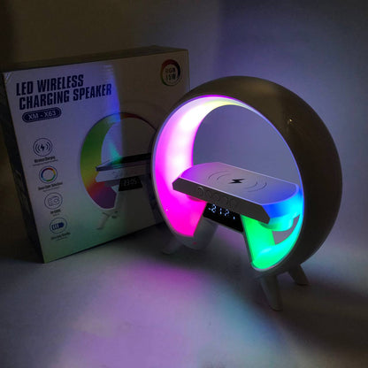 LED Лампа ночник с беспроводной зарядкой и Bluetooth динамиком G-Lite XM-X63, Часы хамелеон с будильник