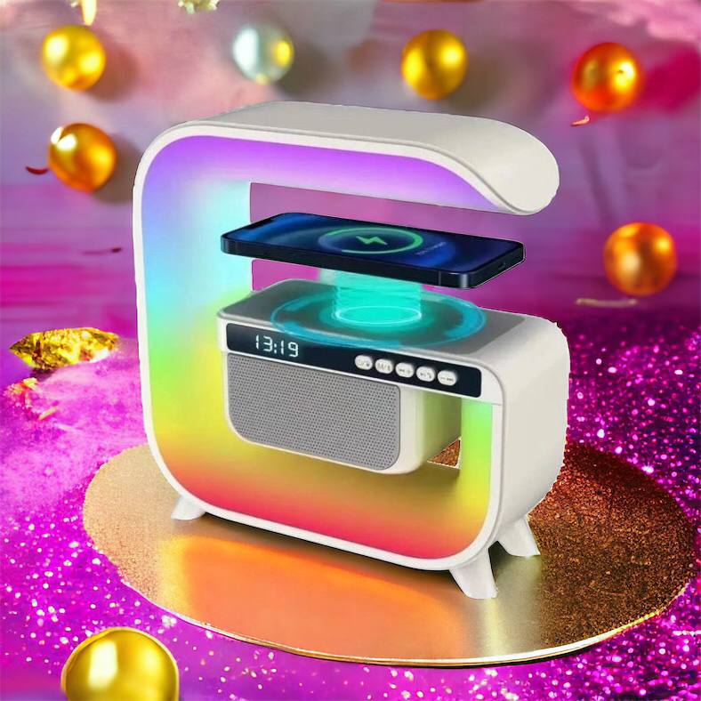 Ночник аккумуляторный RGB G3 с беспроводной зарядкой 15W и Bluetooth колонкой 3W Настольная смарт лампа