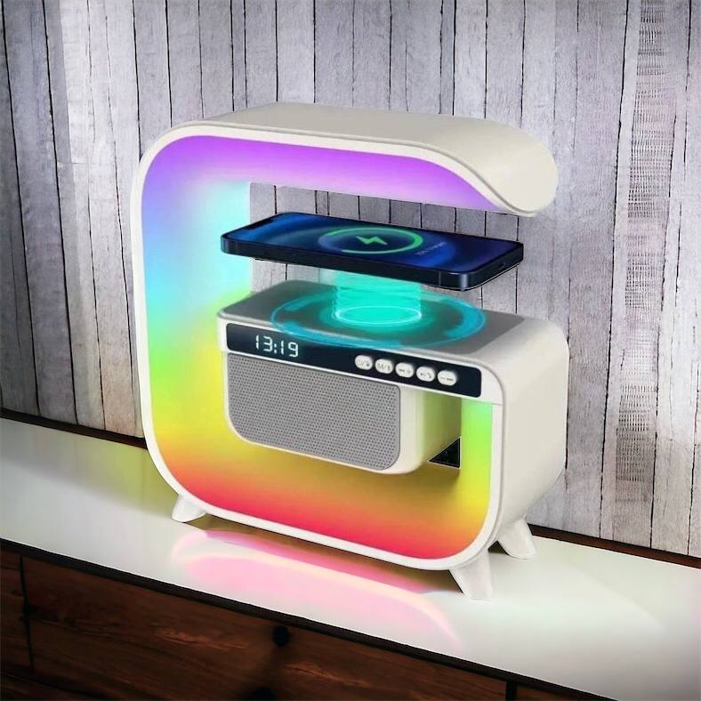 Ночник аккумуляторный RGB G3 с беспроводной зарядкой 15W и Bluetooth колонкой 3W Настольная смарт лампа