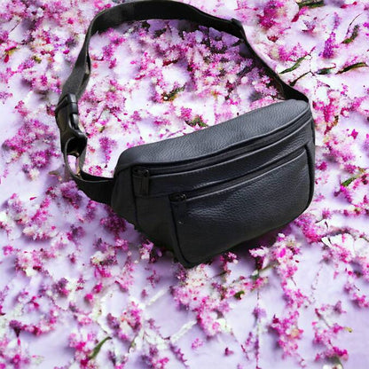 Кожаная качественная бананка мужская - женская сумка, черная сумка из кожи