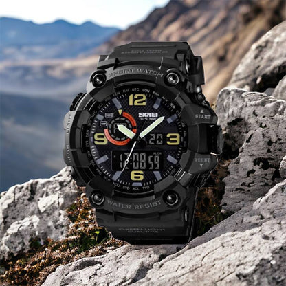 Часы наручные мужские SKMEI 1520BK BLACK, армейские часы противоударные. Цвет: черный