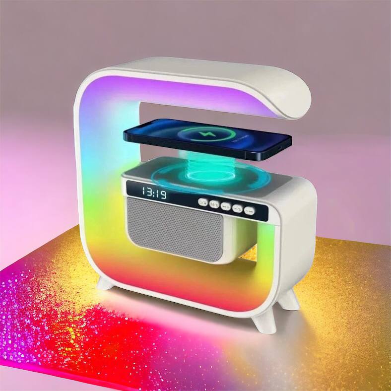 Ночник аккумуляторный RGB G3 с беспроводной зарядкой 15W и Bluetooth колонкой 3W Настольная смарт лампа