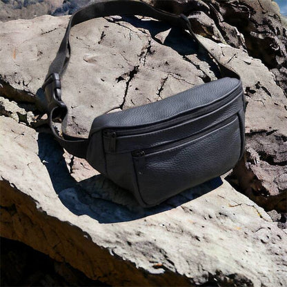 Кожаная качественная бананка мужская - женская сумка, черная сумка из кожи