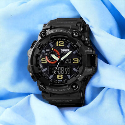 Часы наручные мужские SKMEI 1520BK BLACK, армейские часы противоударные. Цвет: черный