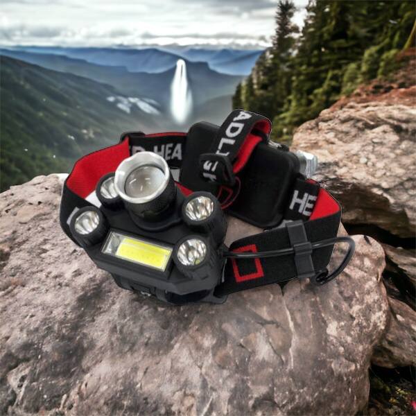 Фонарик налобный Bailong BL-T64-T6+4XPE, светодиодный фонарь на лоб, мощный налобный фонарь для рыбалки