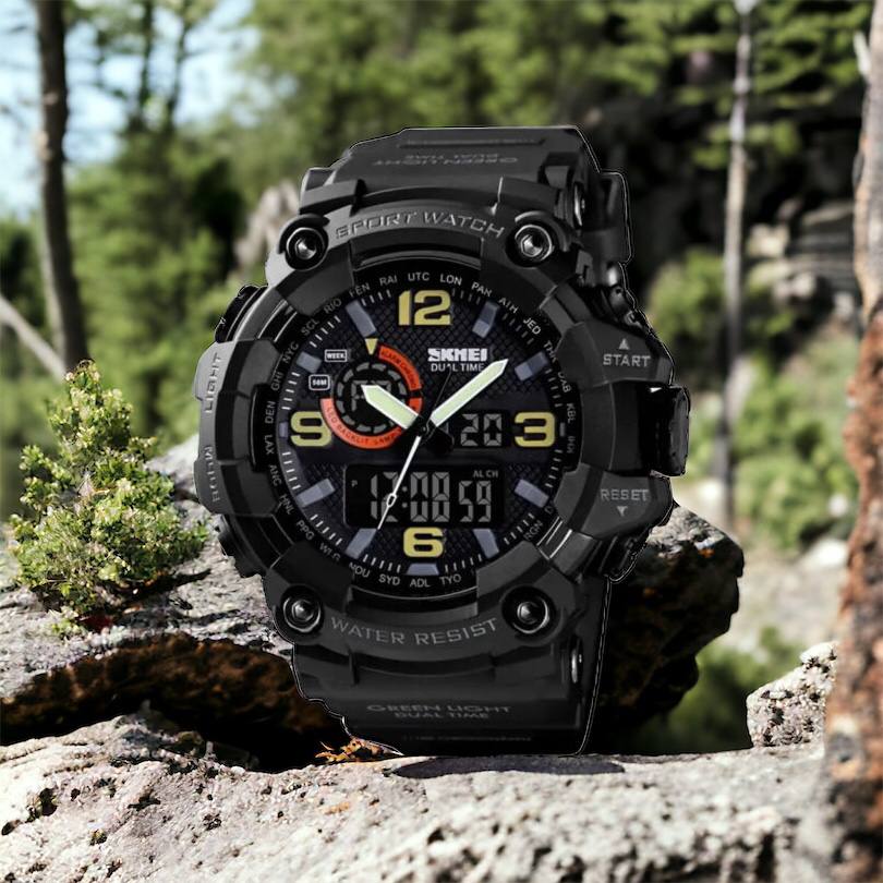 Часы наручные мужские SKMEI 1520BK BLACK, армейские часы противоударные. Цвет: черный