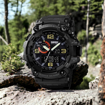 Часы наручные мужские SKMEI 1520BK BLACK, армейские часы противоударные. Цвет: черный