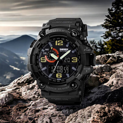 Часы наручные мужские SKMEI 1520BK BLACK, армейские часы противоударные. Цвет: черный