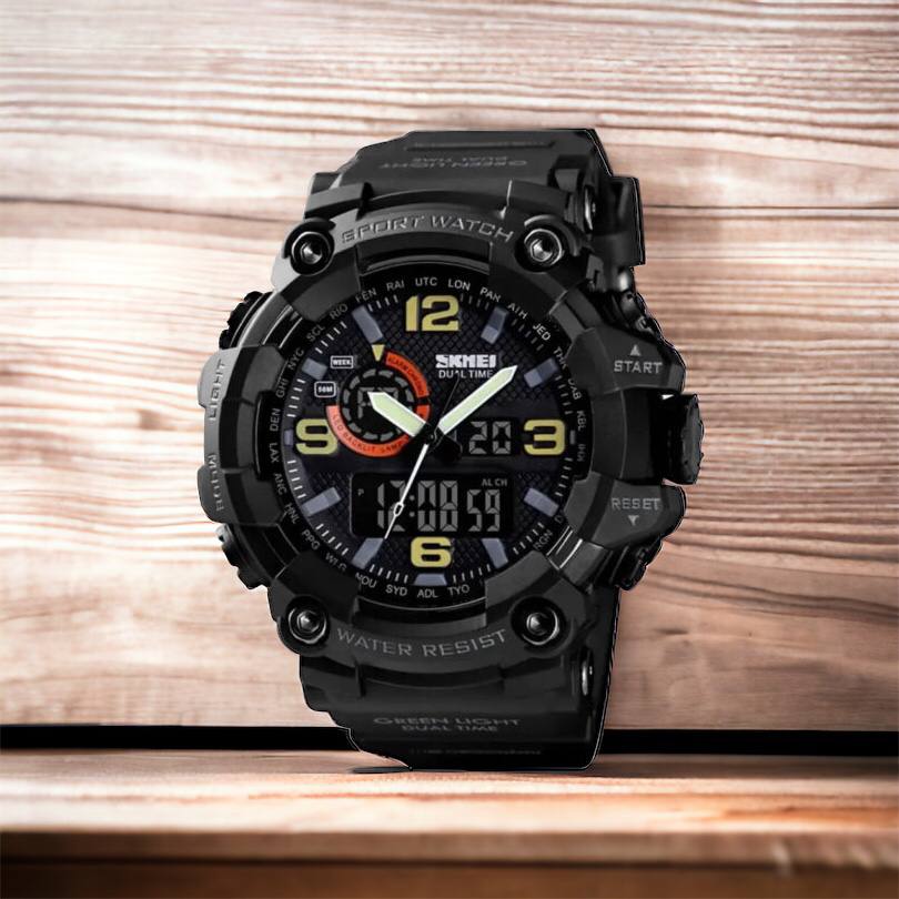 Часы наручные мужские SKMEI 1520BK BLACK, армейские часы противоударные. Цвет: черный