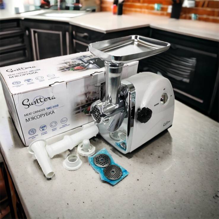Мясорубка Suntera SMG-5418W, электромясорубка для дома, мясорубка с металлическим редуктором