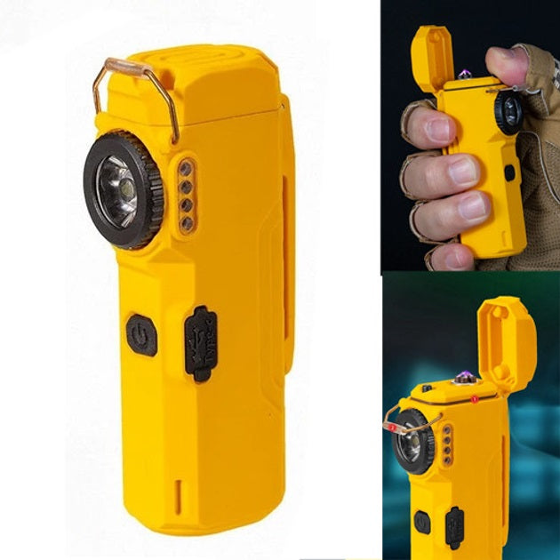 Фонарик-зажигалка армейская MULTIFUNCTIONAL D51-COB электроимпульсная аккумуляторная. Цвет: желтый