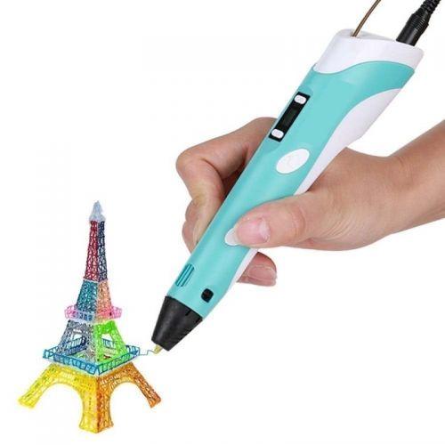 3D ручка Smart 3D Pen 2 c LCD дисплеем, Интересная ручка 3д для детей, Оригинальная. Цвет: голубой