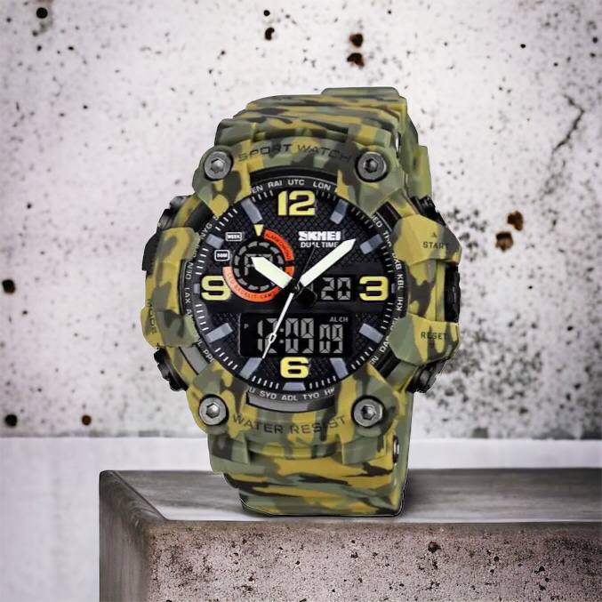 Часы наручные мужские SKMEI 1520CMGN CAMO GREEN, часы военные мужские, для военнослужащих. Цвет: камуфляж